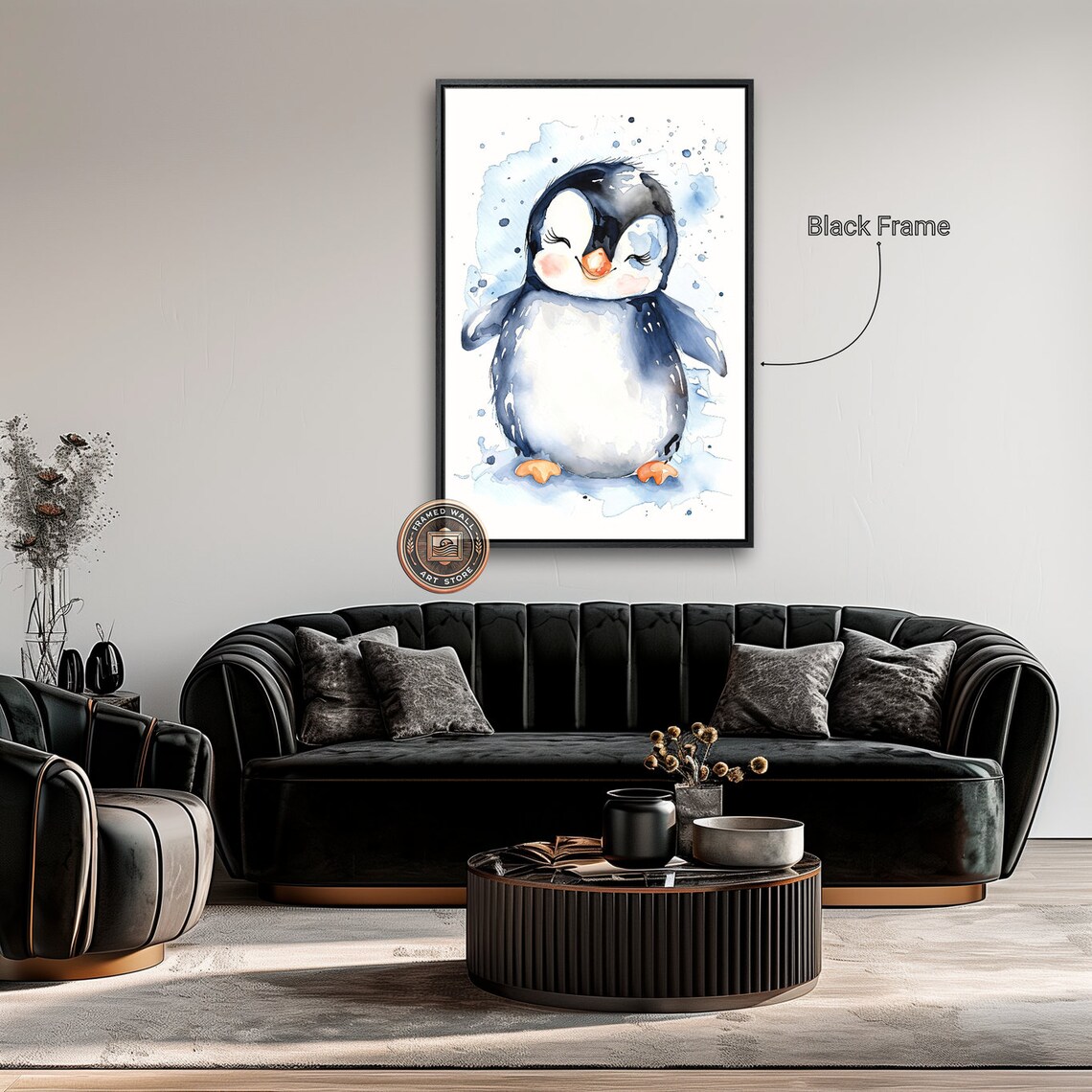 Cute Baby Penguin Watercolor Happy Nursery Animal Wall Art Poster - Image 2