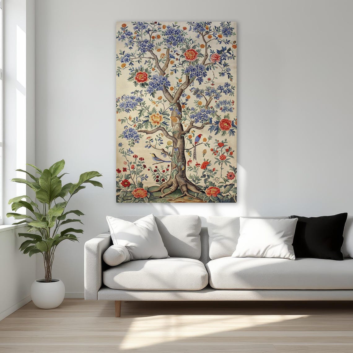 Flowering Tree With Birds Botanical Chinoiserie Style Art Poster