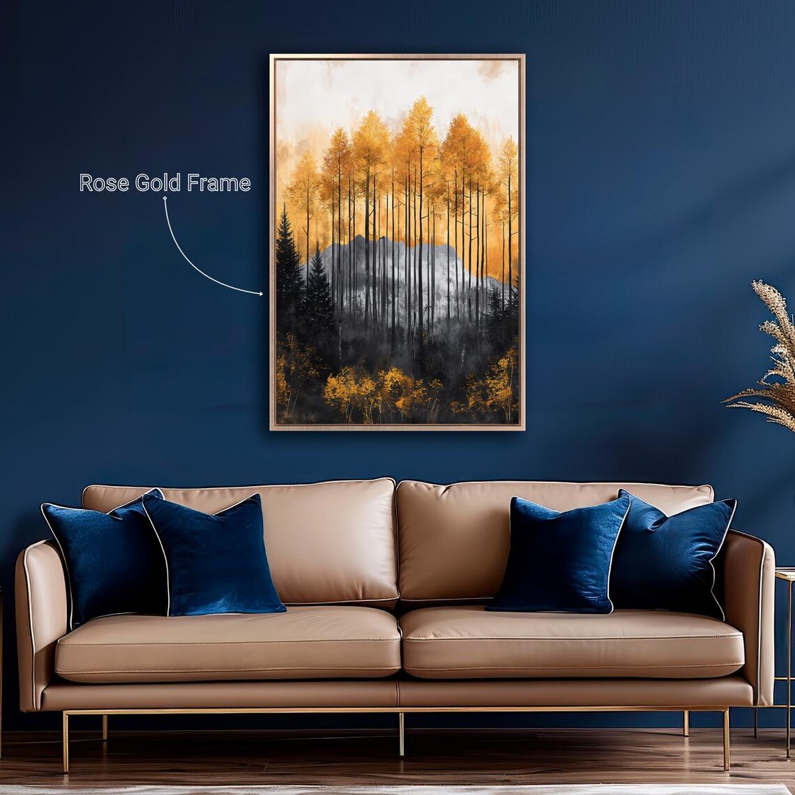 Abstract Forest Framed Wall Art Trees Painting Print Nature Wall Decor Woods Landscape Poster Mountain Range Artwork Ready To Hang - Image 5