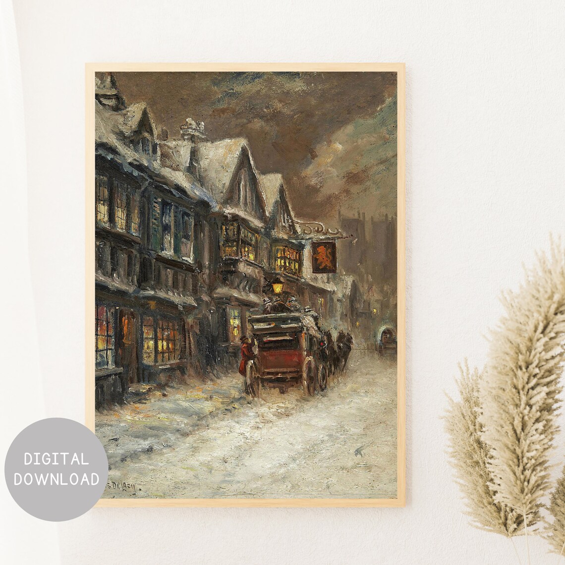 Winter Village Vintage Snow Landscape Art Print - Image 2