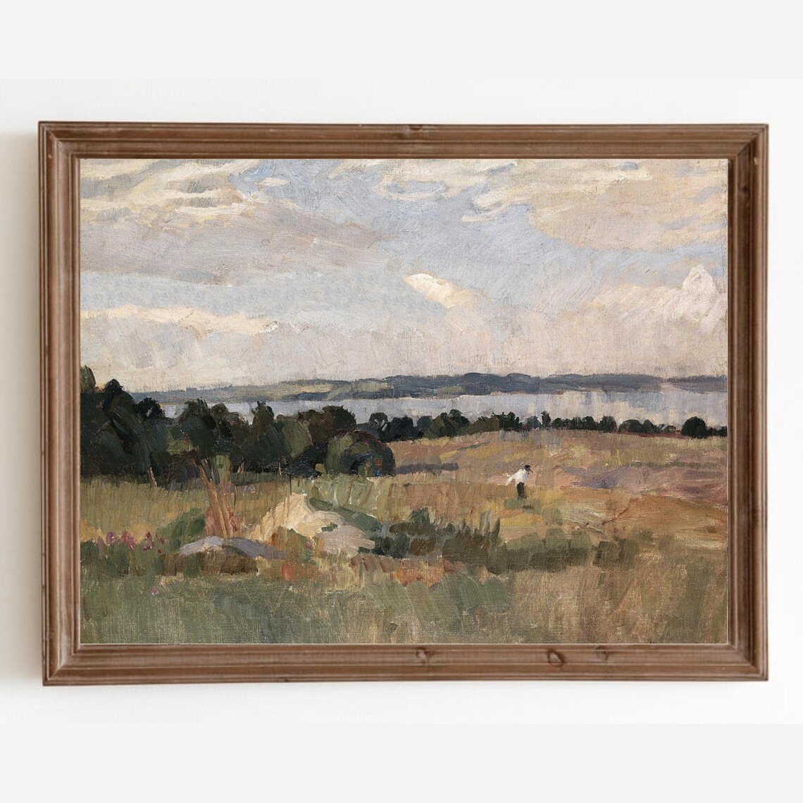 Country Field Under A Wide Cloudy Sky Vintage Landscape Poster