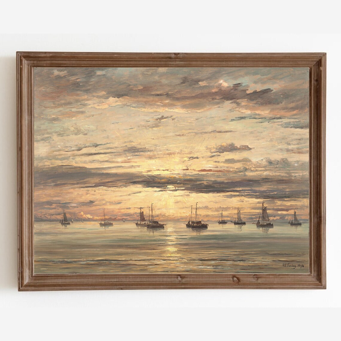 Vintage Seascape With Antique Ship Art Print