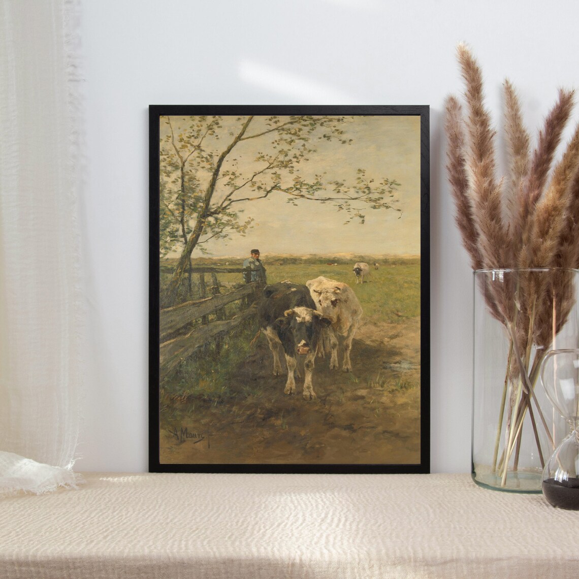 Country Landscape With Cows, Vintage Farmhouse Art Print - Image 2
