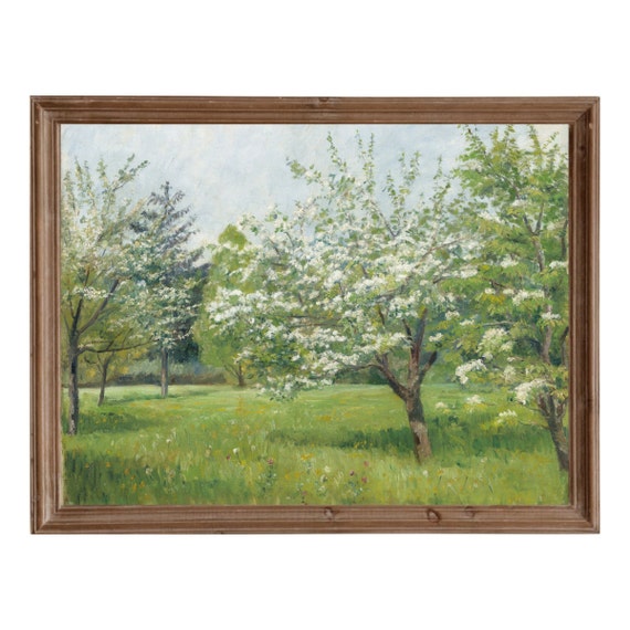 Spring Landscape Painting Vintage Art Print Country Farmhouse Decor Tree Print Wall Art Wall Art Art
