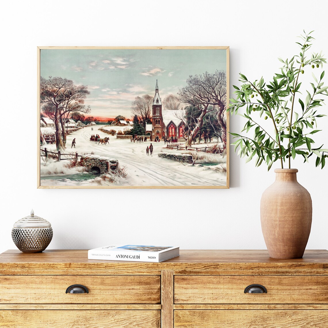Vintage Christmas Village Winter Landscape Poster - Image 2