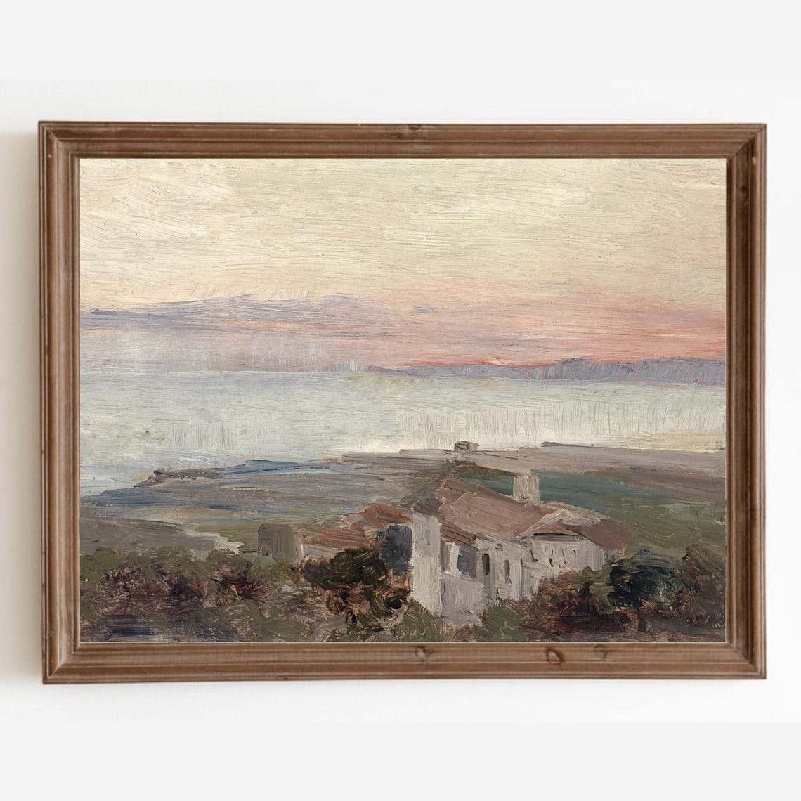 Mediterranean Coastal Village At Dusk Soft Pastel Art Poster