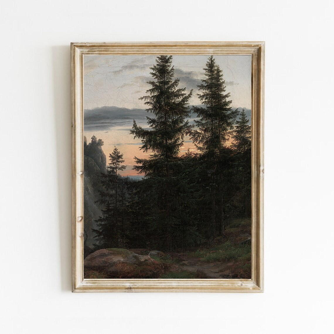 Vintage Pine Tree Forest Oil Painting Art Print