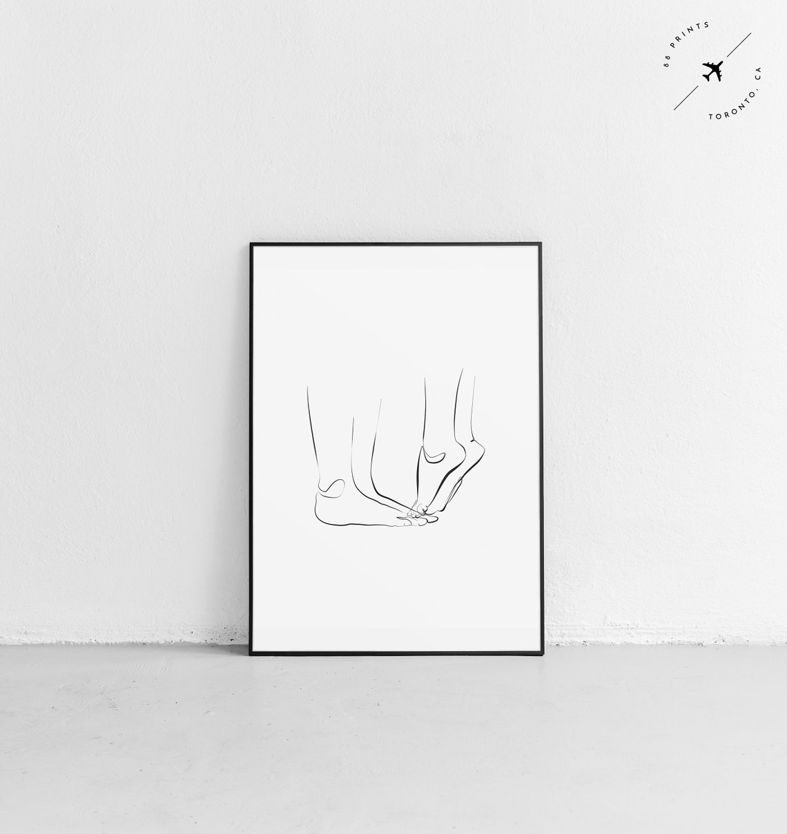 Bare Feet Couple Minimalist One Line Art Black White Drawing Poster - Image 4
