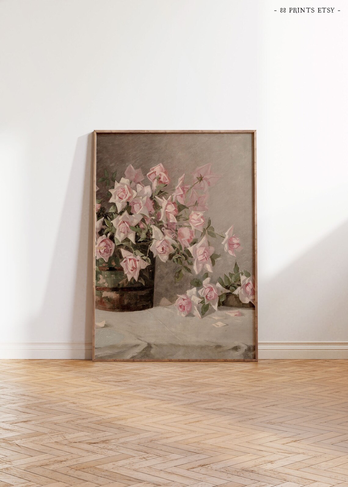Vintage Victorian Pink Roses Still Life Floral Oil Painting Print - Image 4