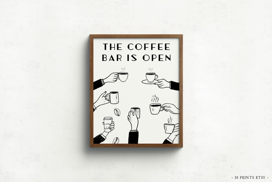 The Coffee Bar Is Open Minimalist Kitchen Coffee Bar Line Art Print - Image 2