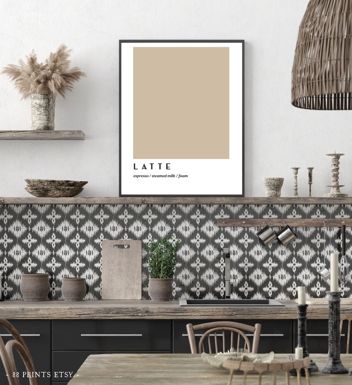Latte Espresso Steamed Milk Foam Beige Minimalist Kitchen Wall Art - Image 2