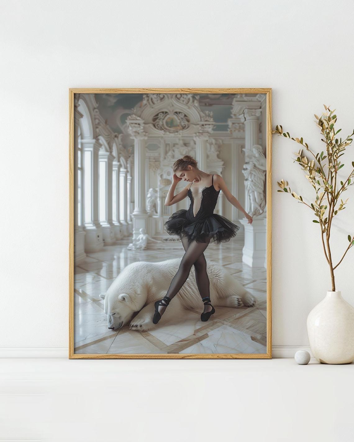 Ballet Dancer Baroque Hall Sleeping Polar Bear Surreal Art Poster