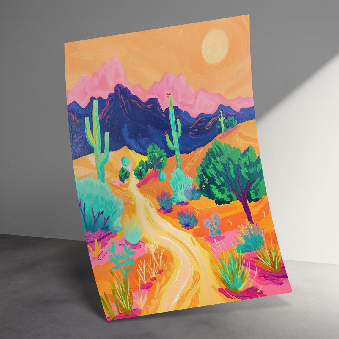 Fauvist Desert Trail Saguaro Cactus Mountain Sunshine Poster - Image 3