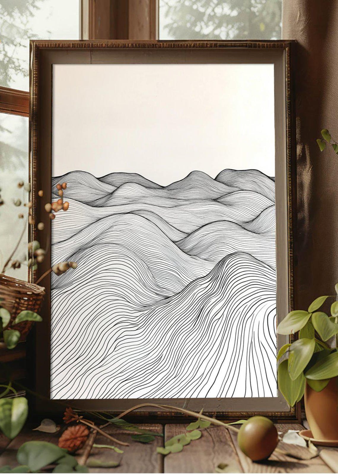 Minimalist Line Art Mountains Fine Black Lines Modern Scandi Poster - Image 2