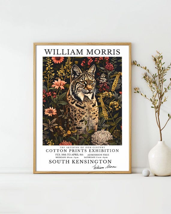 William Morris Posters Lynx Flower Animal Art Print Vintage Exhibition Wall Deco William Morris Exhibition Poster