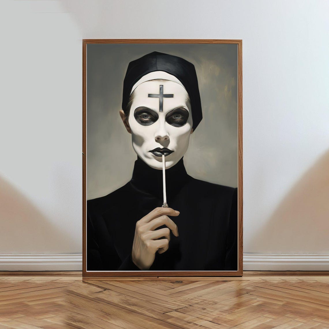 Dark Gothic Nun Portrait Painted White Face Mystical Style Poster