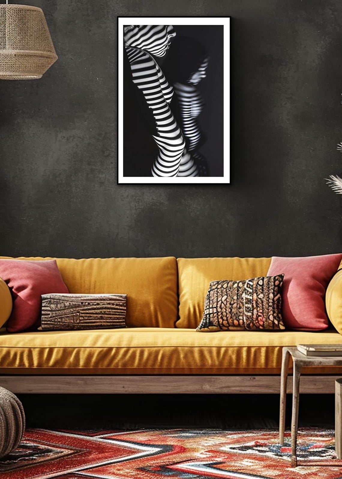 Shadow Stripes on Body Modern Black White Feminine Art Poster - Image 2