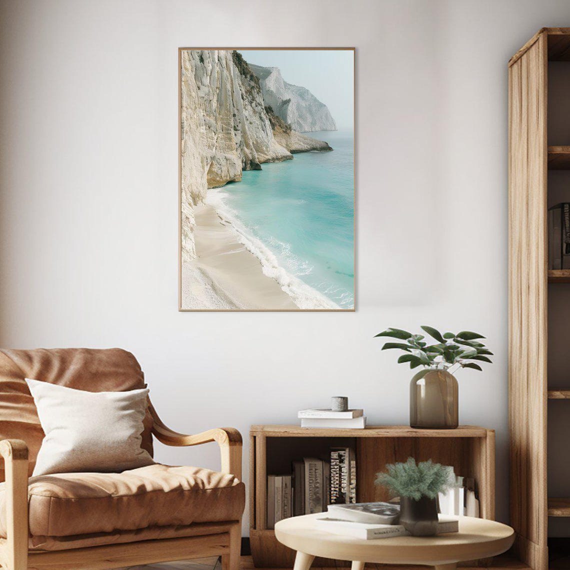 Stunning White Limestone Cliffs Over Turquoise Sea Beach Coast Poster - Image 2