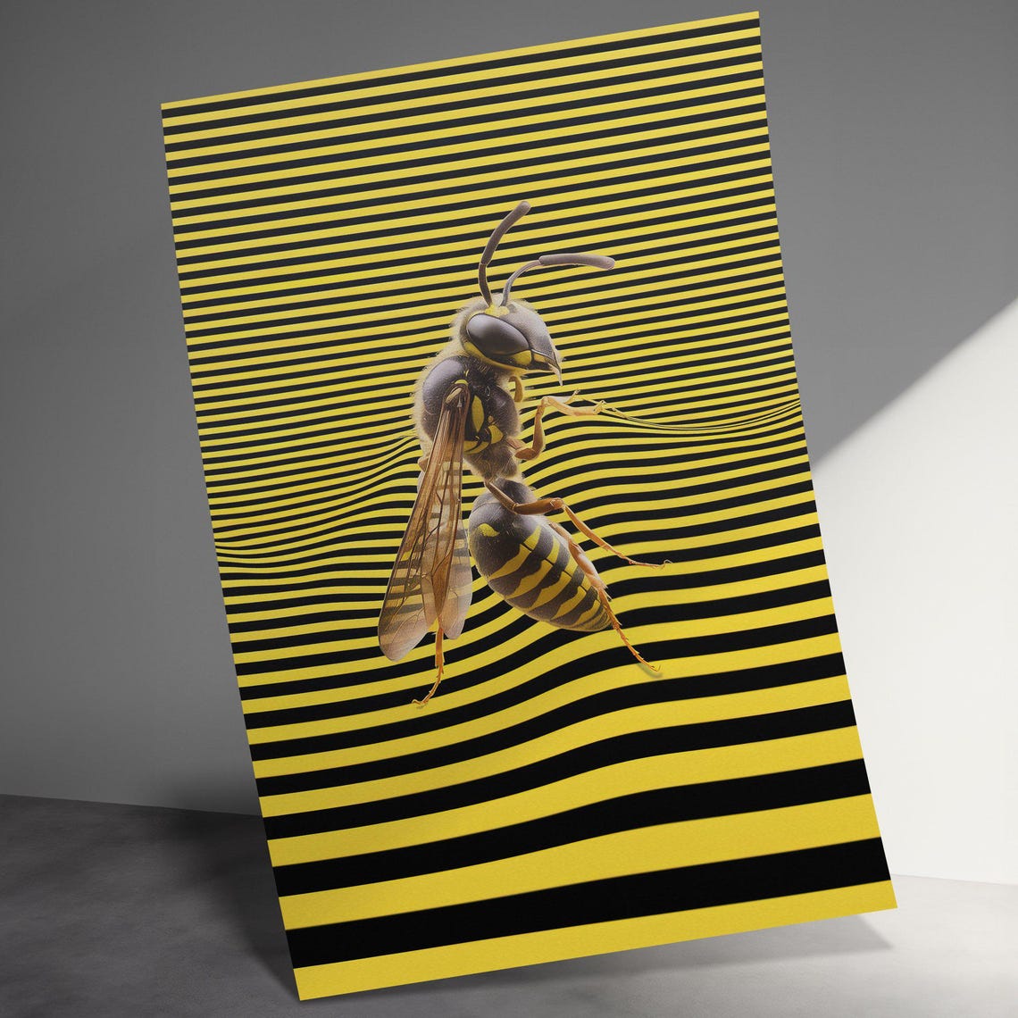Bold Bee on Stripes Optical Illusion Yellow Black Pop Art Poster - Image 3