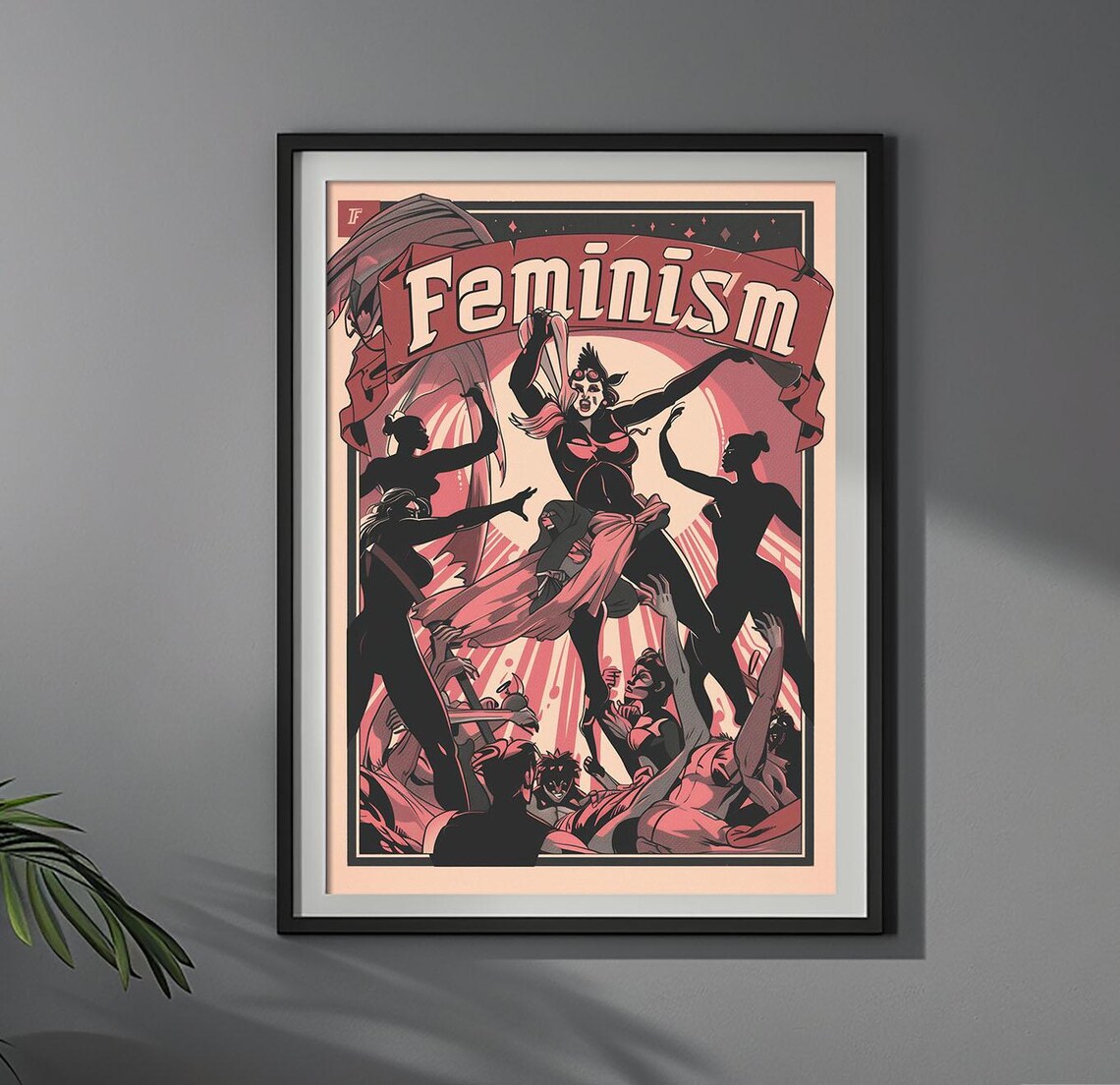 Empowered Feminism Banner Women Rising Retro Illustration Art Poster