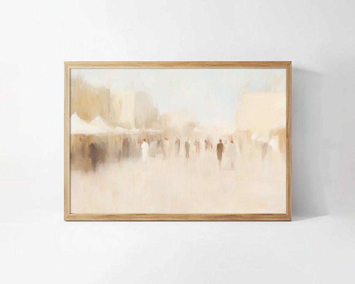 Soft Cream Abstract Crowd Impressionist Blur Neutral Tones Poster