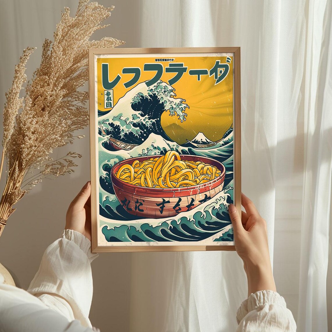 Noodle Soup And Waves Japanese Retro Ramen Great Wave Art Poster - Image 3