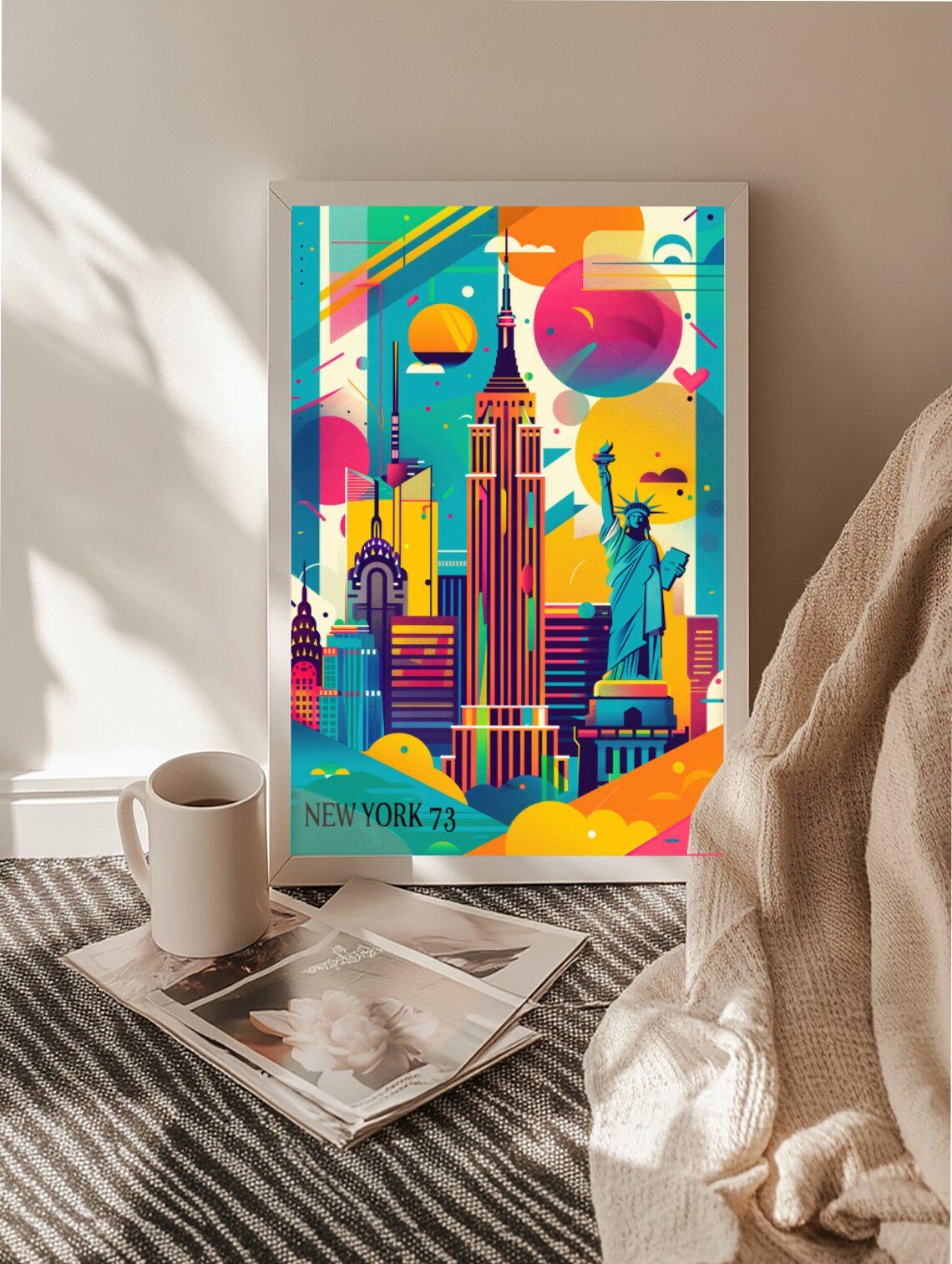 Colorful Vibrant Retro New York 73 Pop Art City Skyline Travel Poster - Image 2