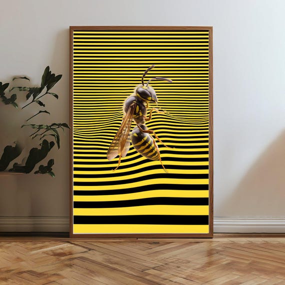 Abstract Bee Art Modern Bee Wall Decor Vibrant Yellow Stripes Unique Insect Art Print Eye Catching Wall Artwork Nature Inspired Decor