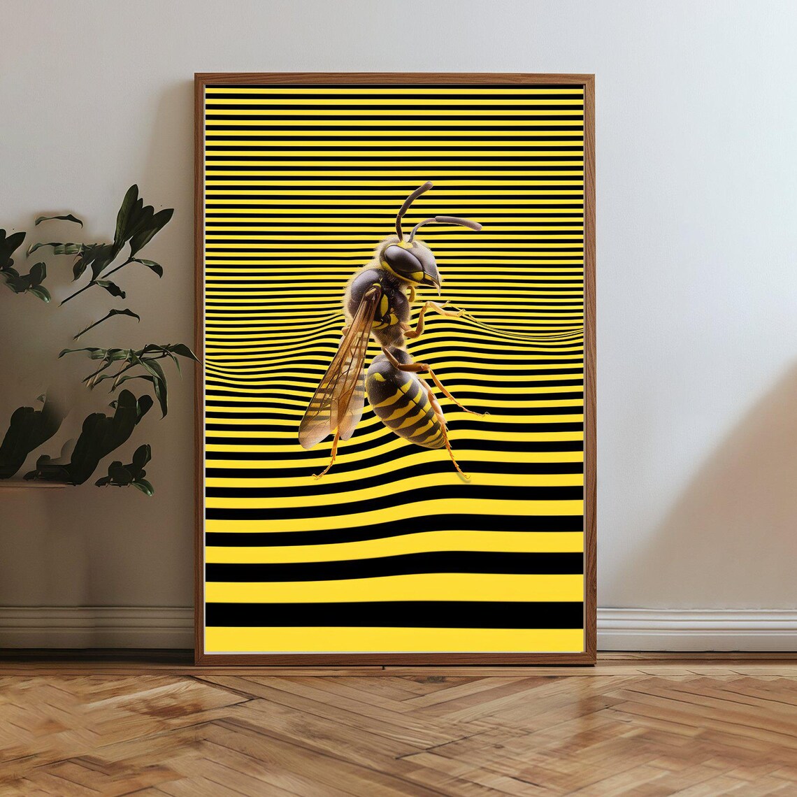 Bold Bee on Stripes Optical Illusion Yellow Black Pop Art Poster