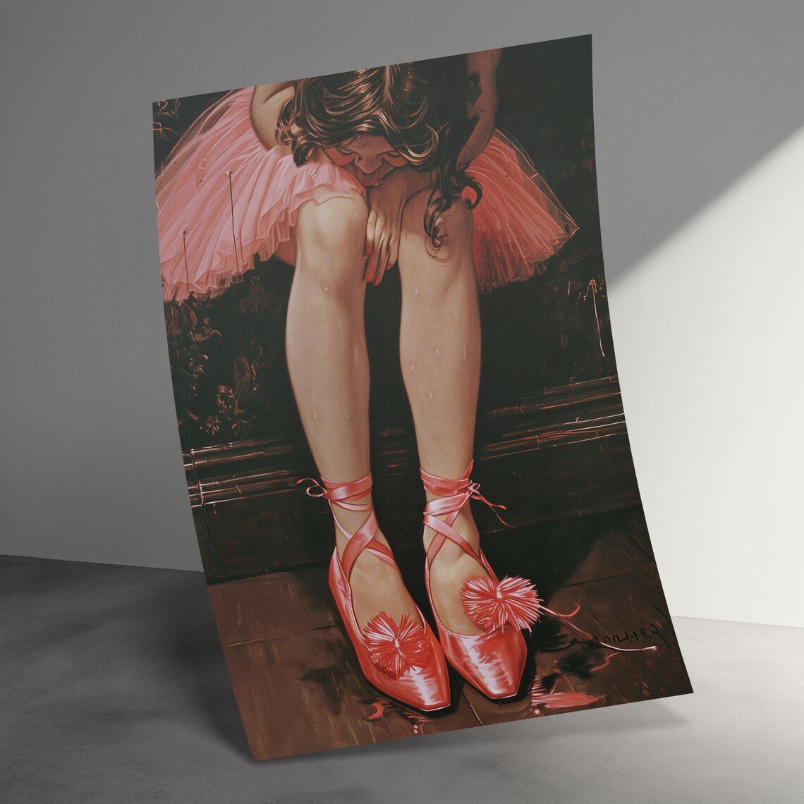 Little Ballerina Tying Pink Ballet Shoes Vintage Dance Poster - Image 3