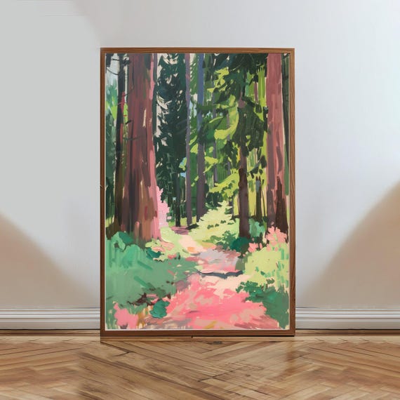 Serene Forest Path Wall Art Nature Landscape Painting Peaceful Woodland Scene Art Print Green Forest Wall Decor For Living Room