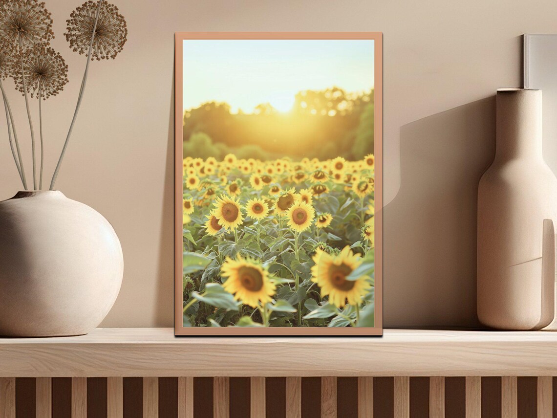 Warm Sunflower Field Golden Hour Sunset Nature Photography Poster - Image 2