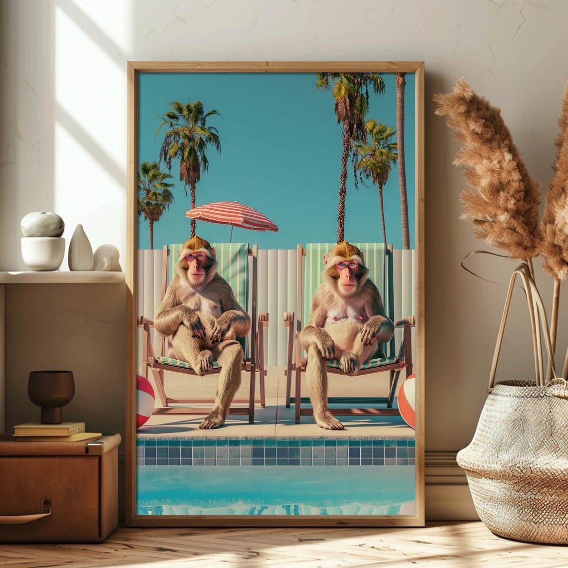 Cool Monkeys Poolside Lounge Retro Palm Beach Summer Art Poster - Image 3