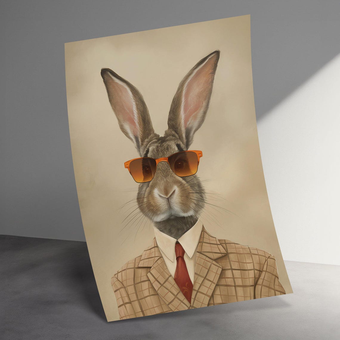 Dapper Rabbit in Plaid Suit and Sunglasses Animal Portrait Poster - Image 3