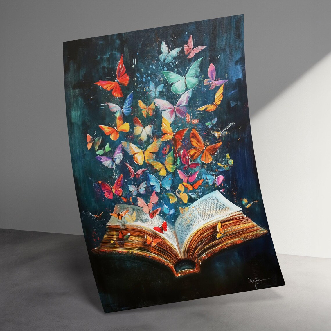 Open Book Butterflies Flying Colorful Whimsical Reading Art Poster - Image 2
