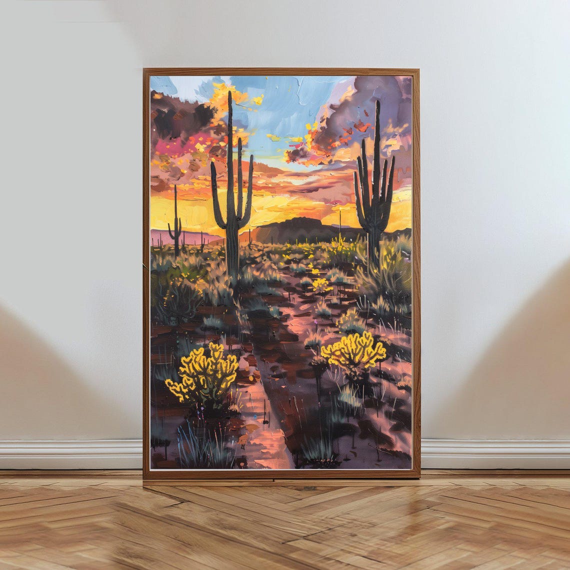Saguaro Cactus Silhouette Dramatic Desert Sunset Trail Poster