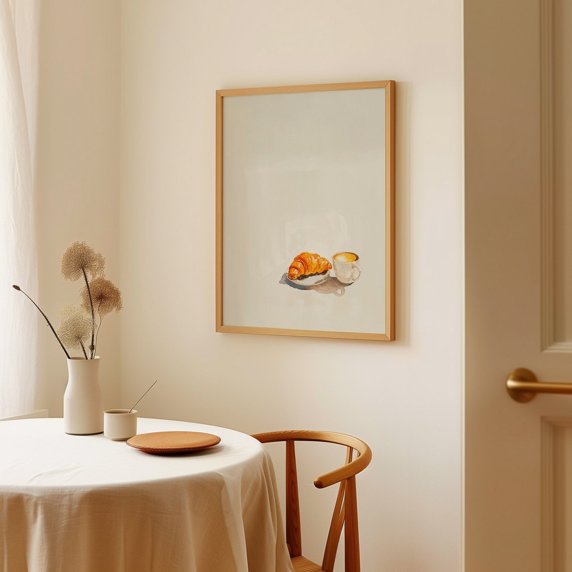 Croissant And Coffee Minimalist Art Neutral Kitchen Breakfast Poster - Image 2