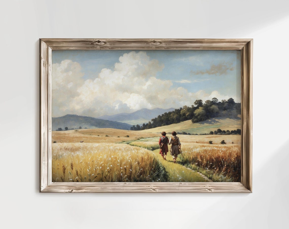 Frodo and Sam Walking Golden Wheat Field Shire Journey Poster