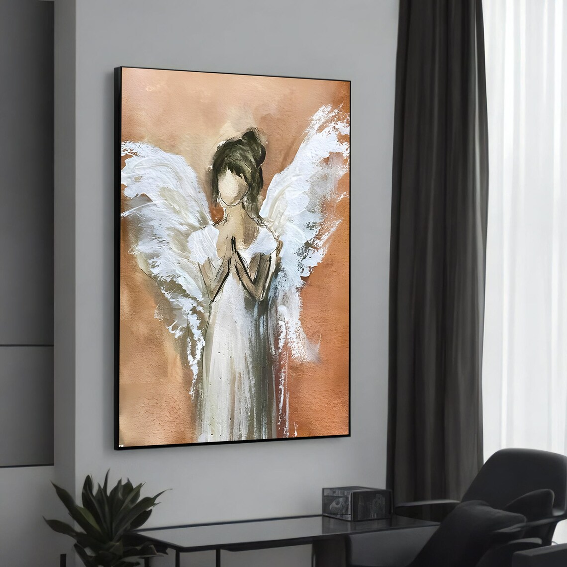 Praying Angel in White, Modern Spiritual Art Print