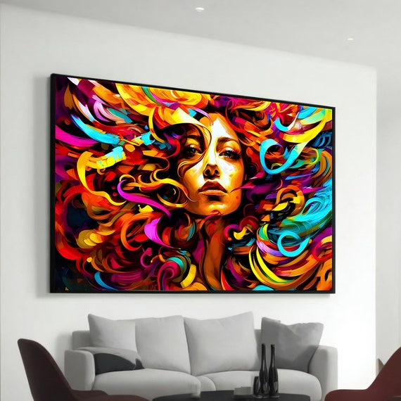 Vibrant Abstract Woman Canvas Painting Bold Modern Wall Art For Living Room Or Office Decor Unique Gift Enthusiasts