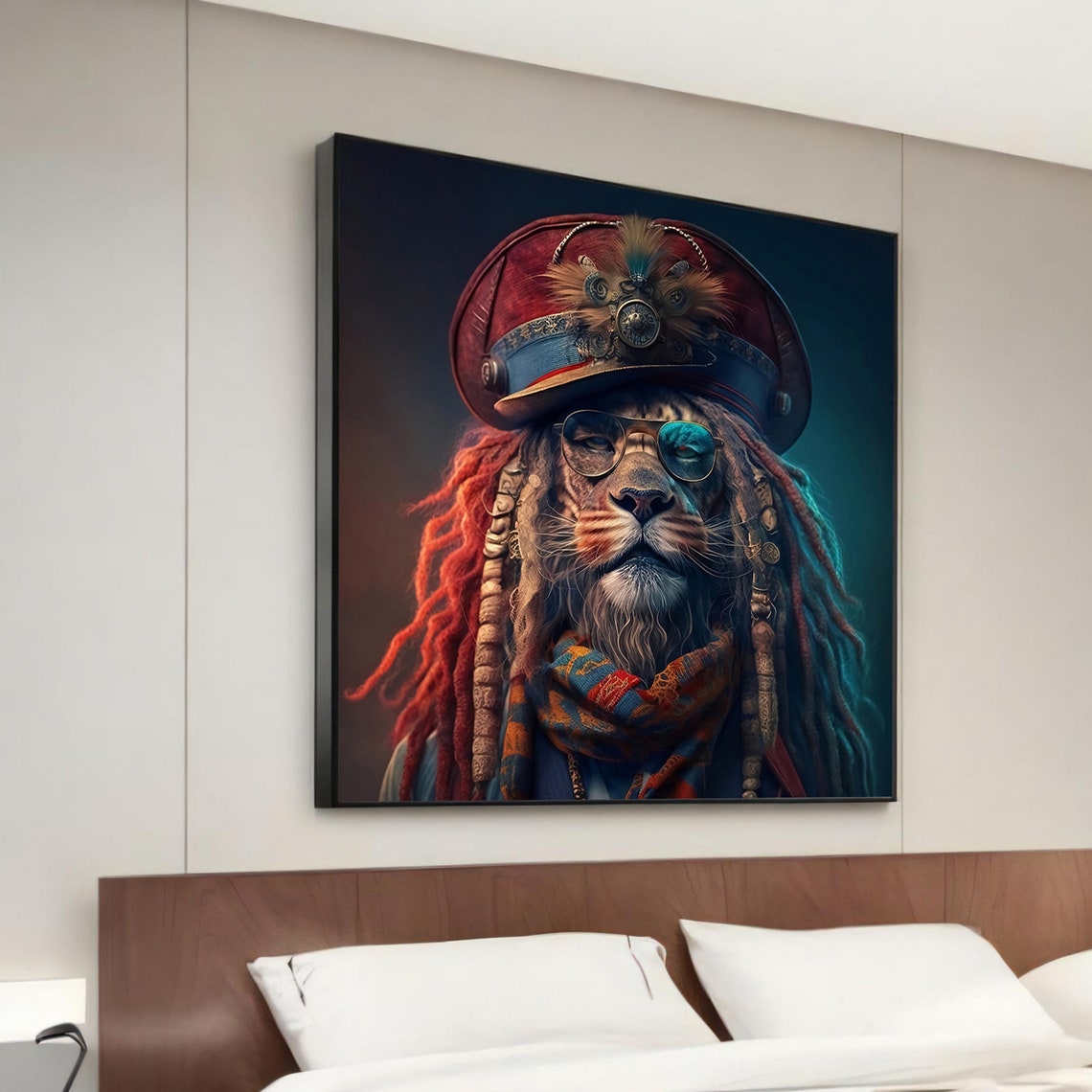 Regal Lion Dreadlocks Steampunk Hat Glasses Whimsical Animal Poster