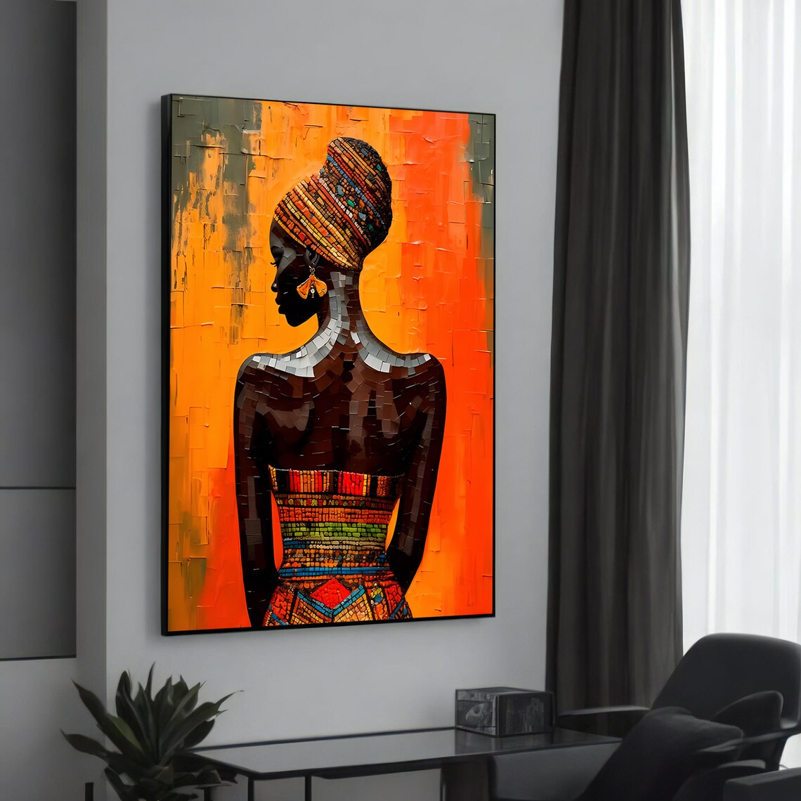 African Woman With Colorful Dress and Headwrap, Art Print