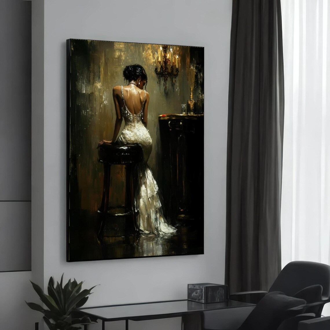 Elegant Evening Gown Woman Sitting Wall Art Print