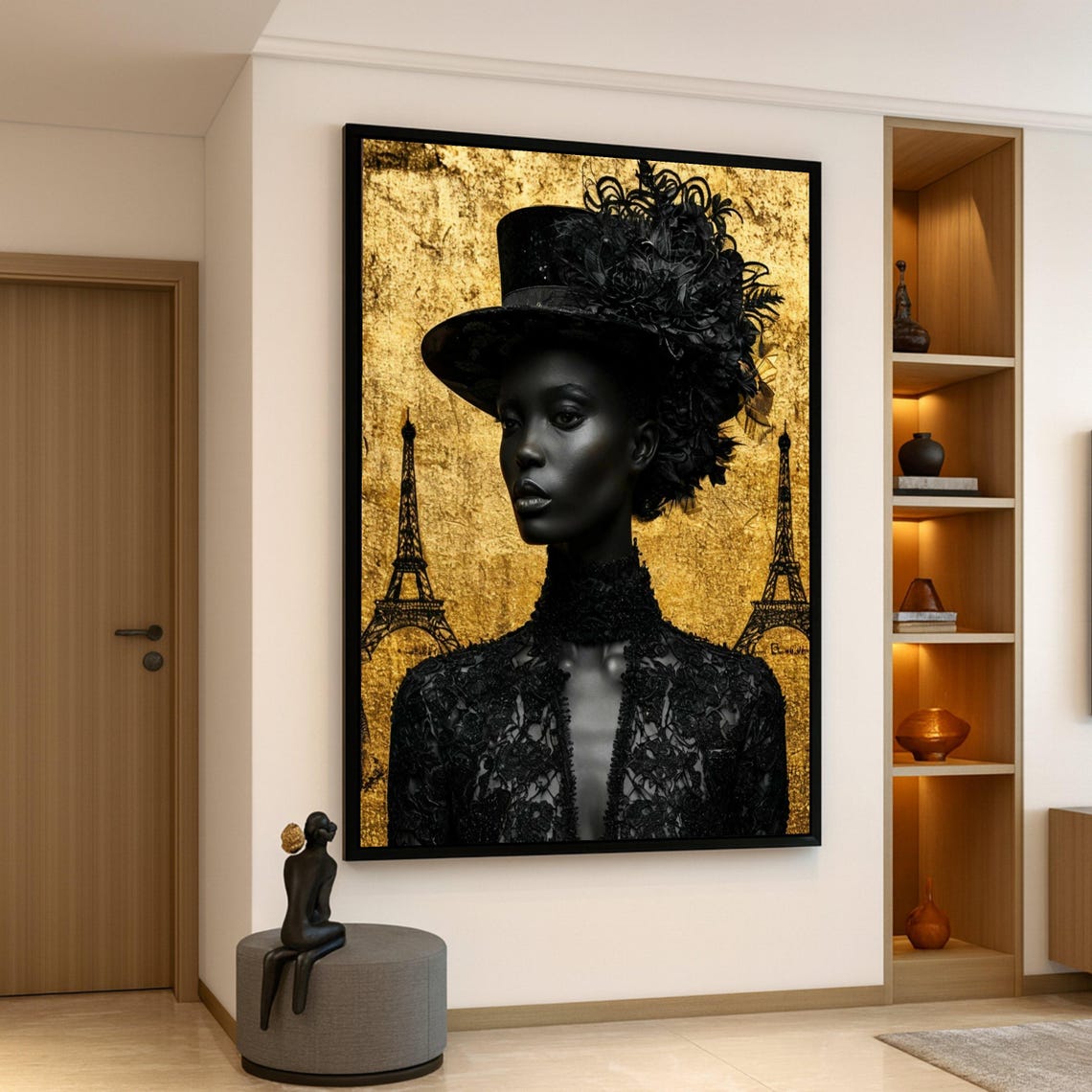 Victorian Hat Portrait Paris Eiffel Tower Gold Fashion Poster