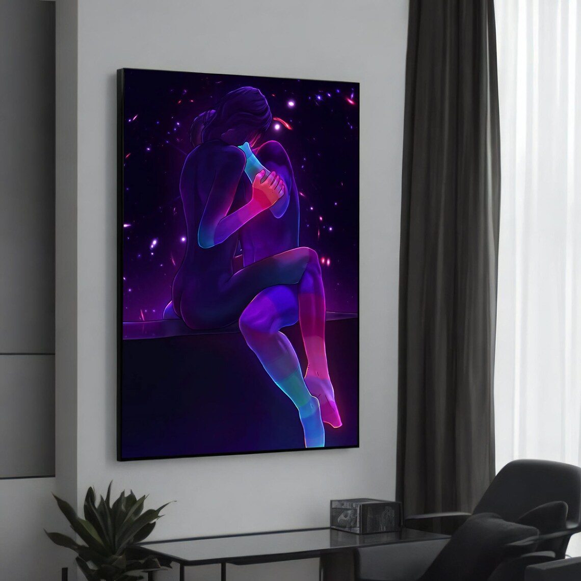 Neon Lovers Erotic Nude Art, Modern Home Decor