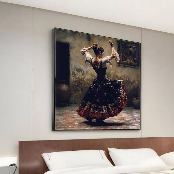 Flamenco Dancer Canvas Spanish Dance Art Elegant Movement Wall Print Design Ready To Hang Decoration