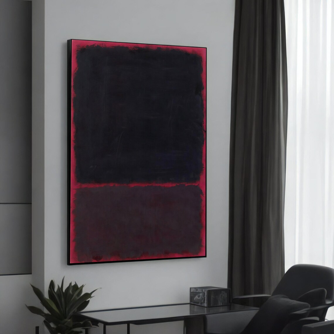 Dark Black Red Color Field Abstract Poster Moody Minimalist Modern Art