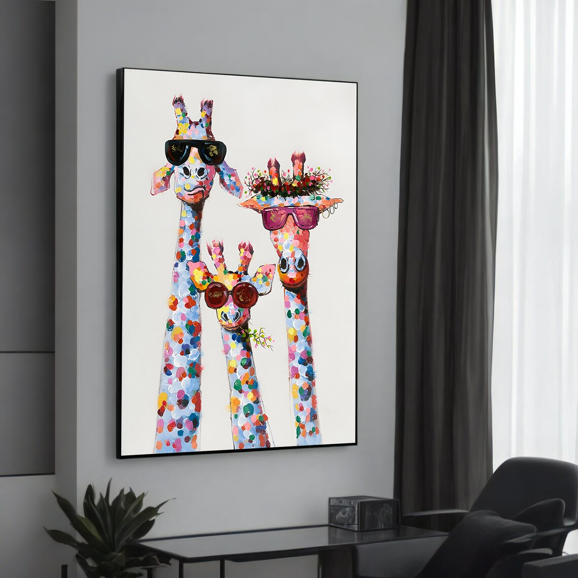 Colorful Giraffes Art Print, Quirky Modern Decor