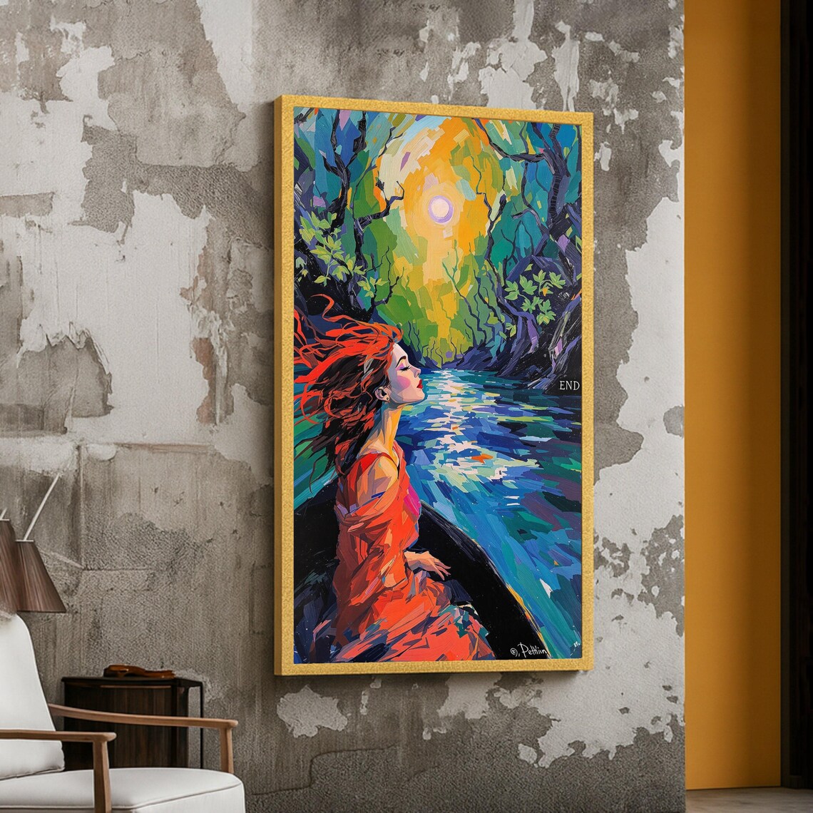 Dreamy River Escape, Vibrant Nature Scene Art Print