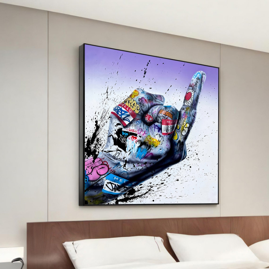 Rock Hand Graffiti Street Art Poster Punk Urban Canvas Style